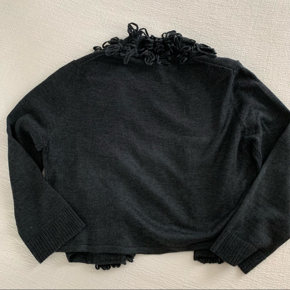 Calvin Klein Cardigan Sweater Womens Small Loop Fringe Open Front Charcoal Grey - Picture 7 of 8